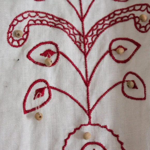 100% Linen Skirt Boho Sunny Leigh Embroidered White Skirt Red Detail Size 12 - Picture 6 of 10